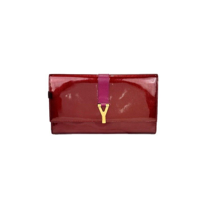 YSL Y-Ligne Clutch Burgundy Patent