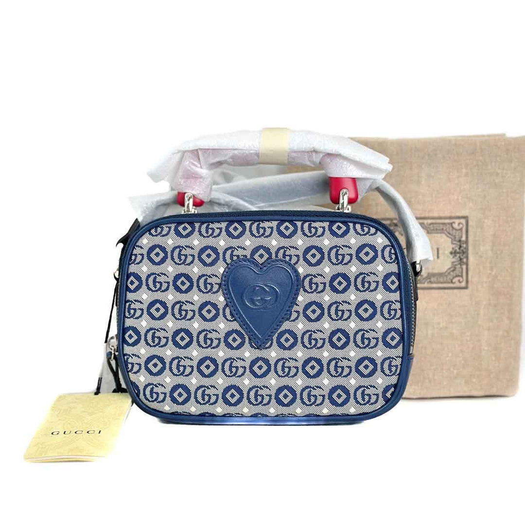 Gucci Kid GG Camera Bag Blue with Red Handle - Jiaxyk