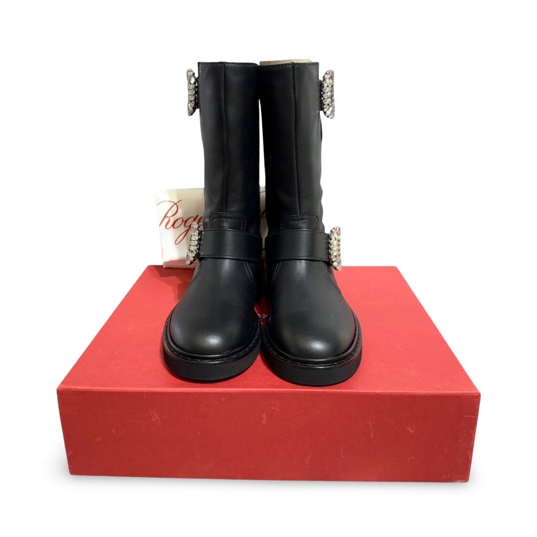 Roger Vivier Black Leather Crystal Boots 38 - Jiaxyk