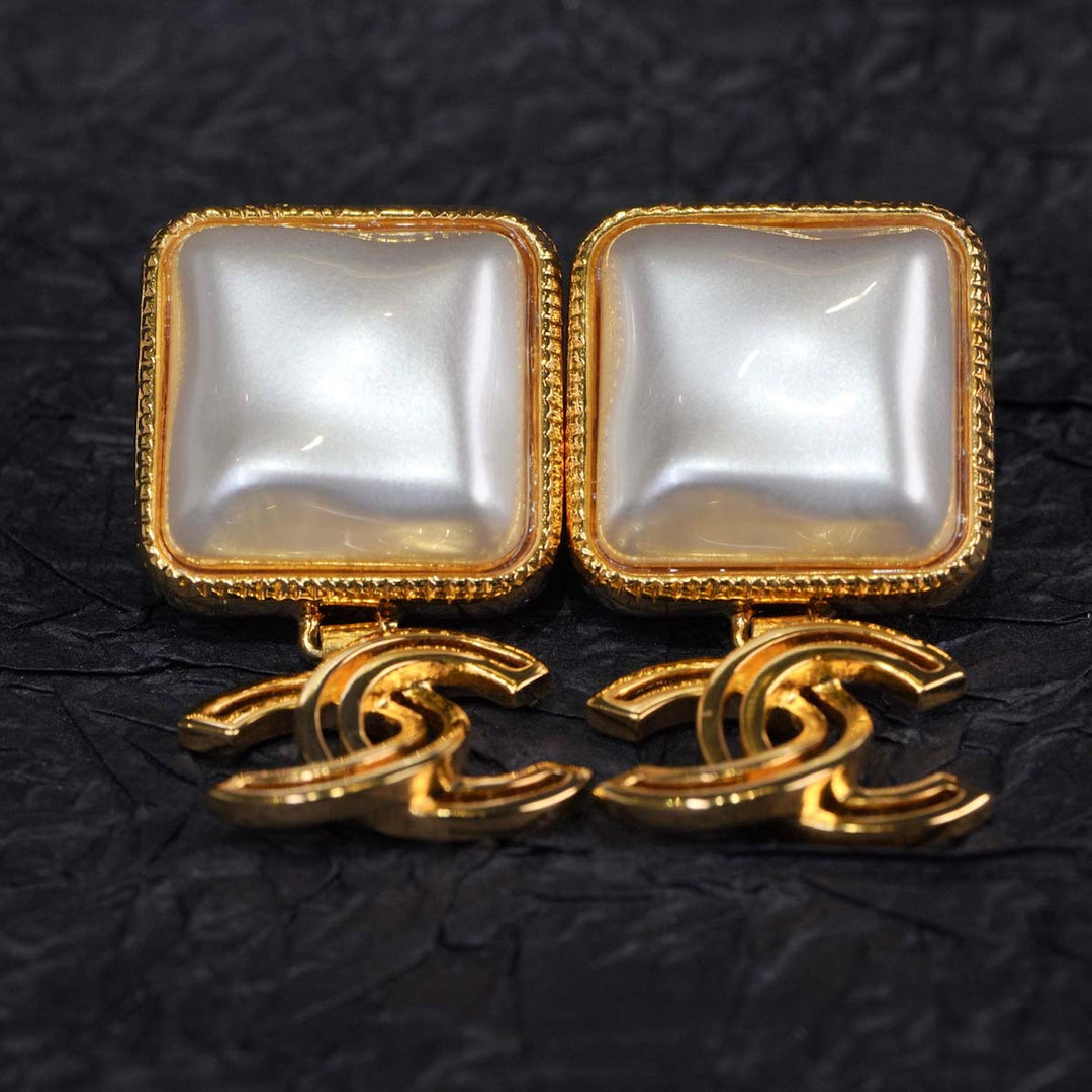 Chanel Aquare Pearl CC Logo Earrings