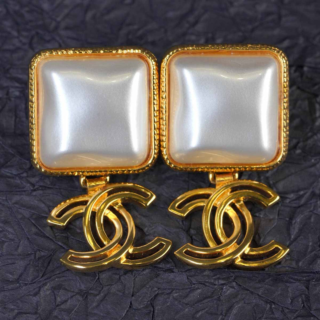 Chanel Aquare Pearl CC Logo Earrings