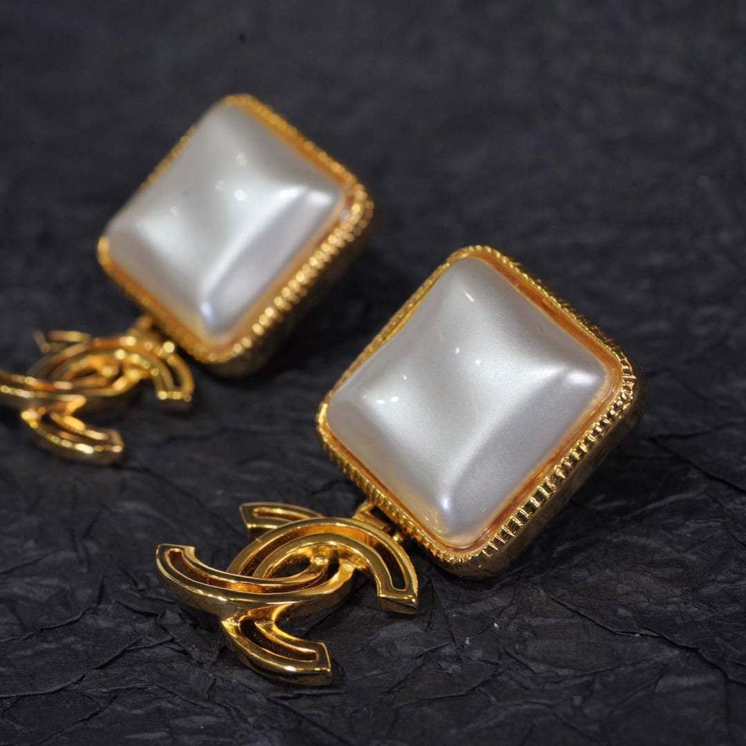 Chanel Aquare Pearl CC Logo Earrings