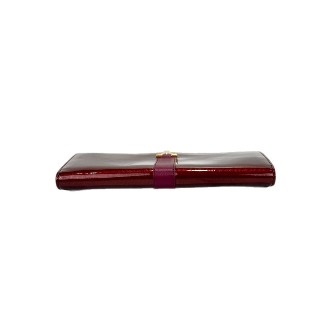 YSL Y-Ligne Clutch Burgundy Patent