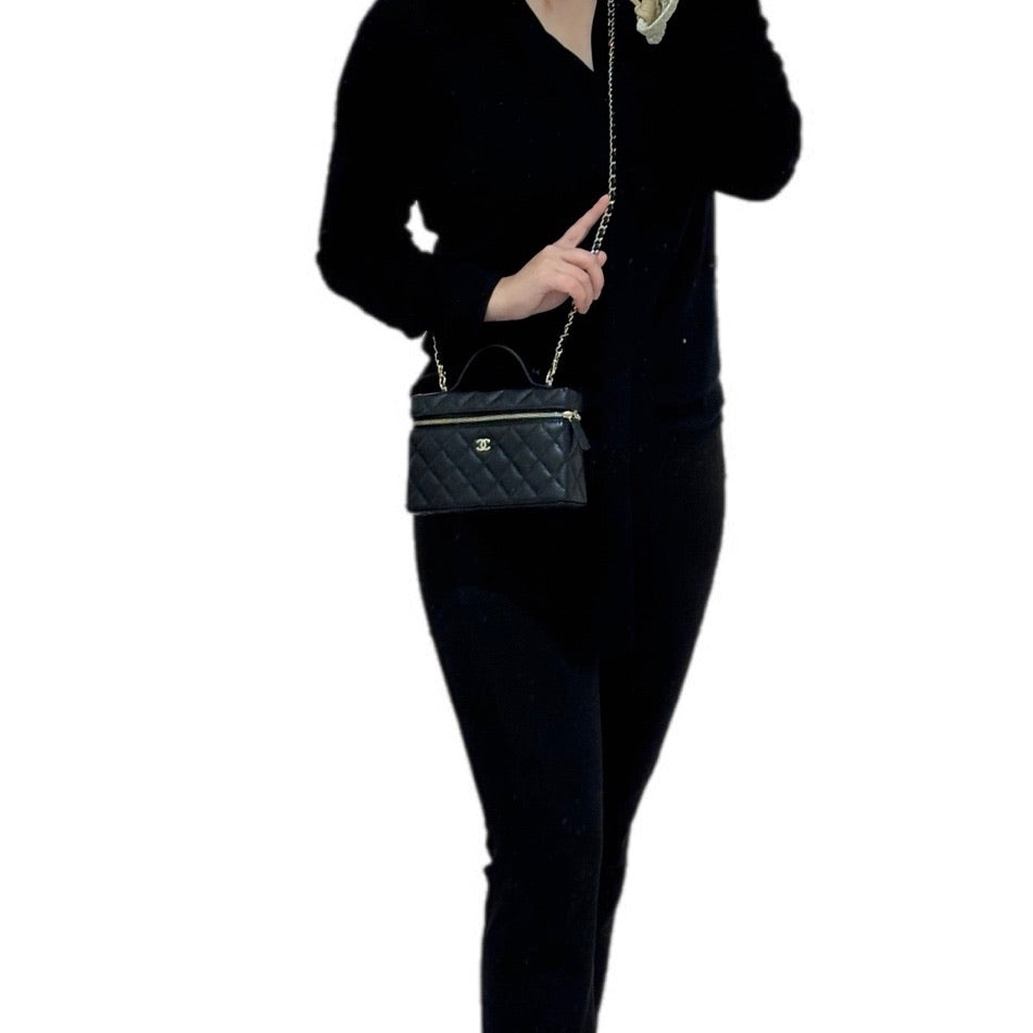 Chanel Black Caviar Top Handle Vanity Bag