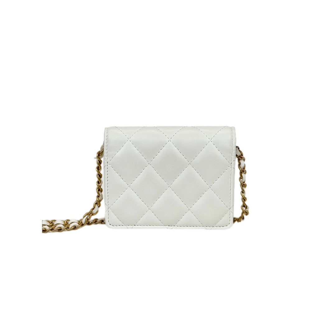 Chanel White Card Holder With Strap