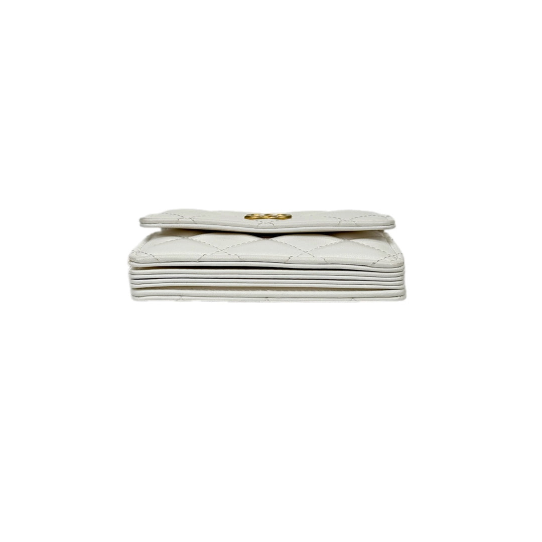Chanel White Card Holder With Strap