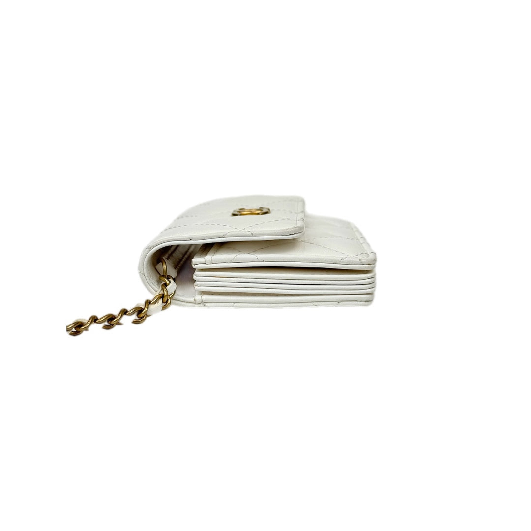 Chanel White Card Holder With Strap