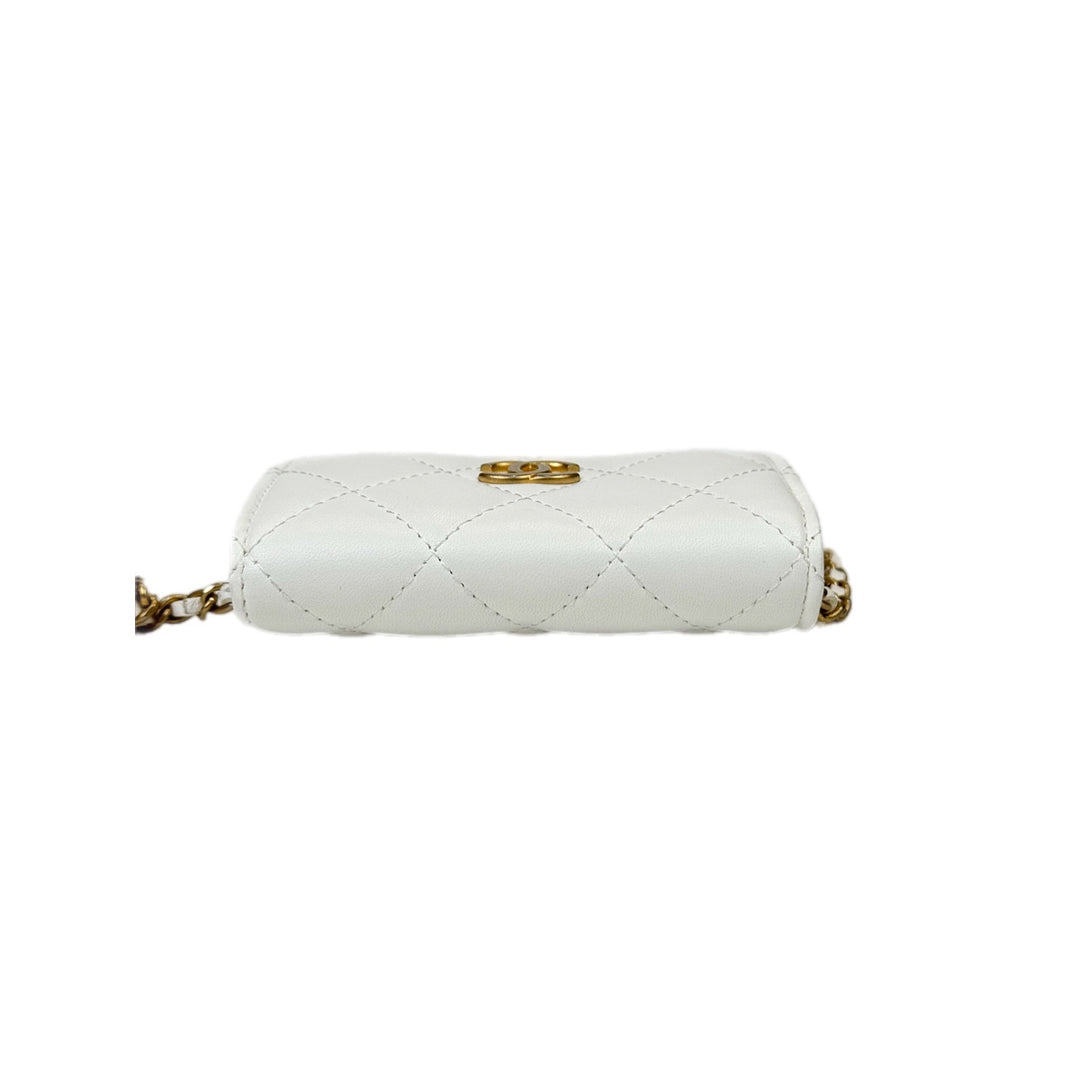 Chanel White Card Holder With Strap