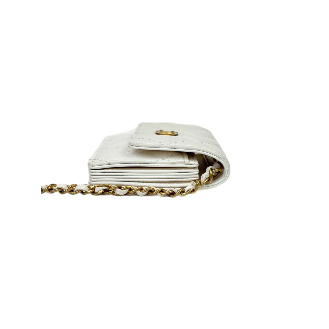 Chanel White Card Holder With Strap