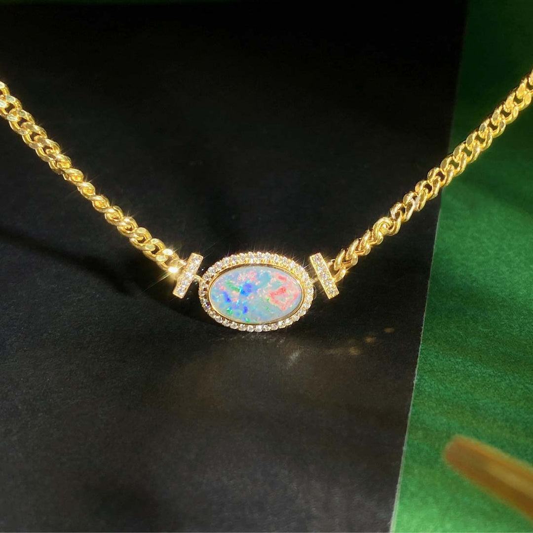 Australia Black Opal Necklace D2.35ct d0.25ct,18K
