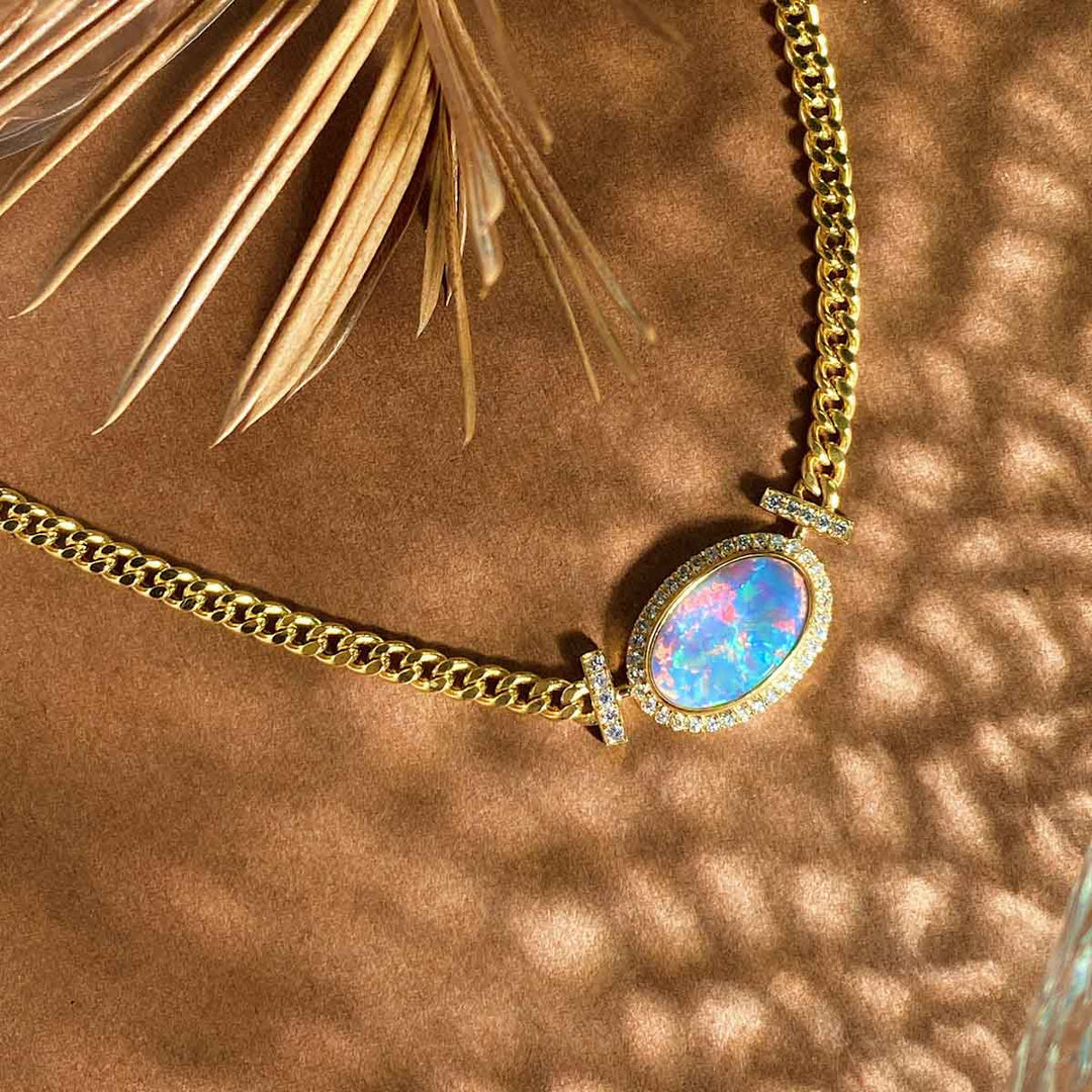 Australia Black Opal Necklace D2.35ct d0.25ct,18K