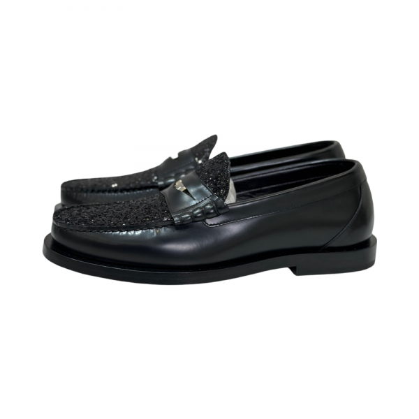Jimmy Choo Black Glitter Leather Loafers 39.5 - Jiaxyk
