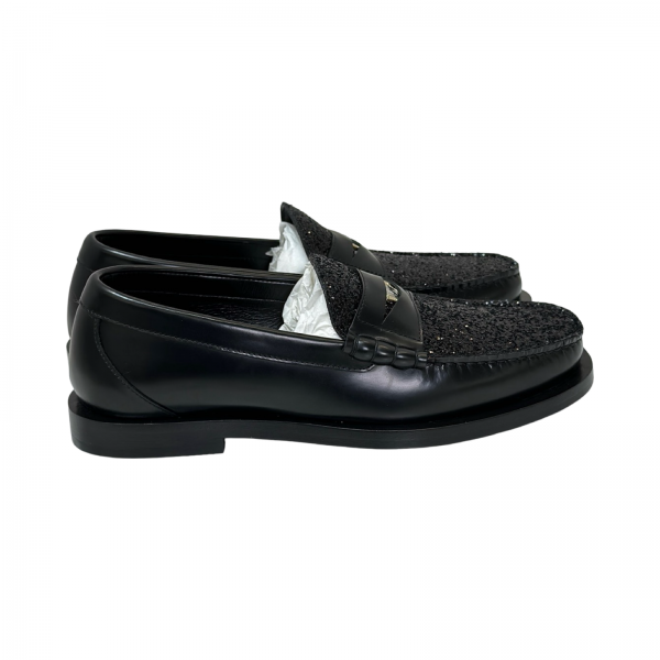 Jimmy Choo Black Glitter Leather Loafers 39.5 - Jiaxyk