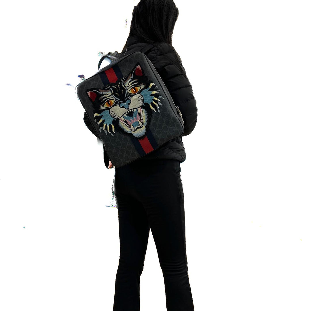 Gucci GG Supreme Monogram Angry Cat Web Tote Backpack - Jiaxyk