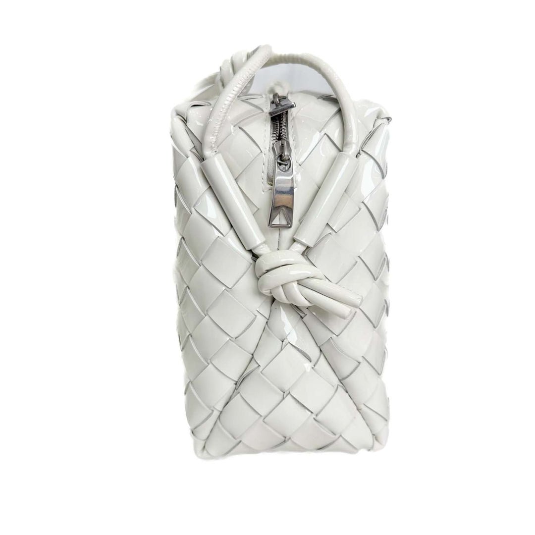 Bottega Veneta Medium Loop Camera Intercciato White Patent Leather Bag - Jiaxyk