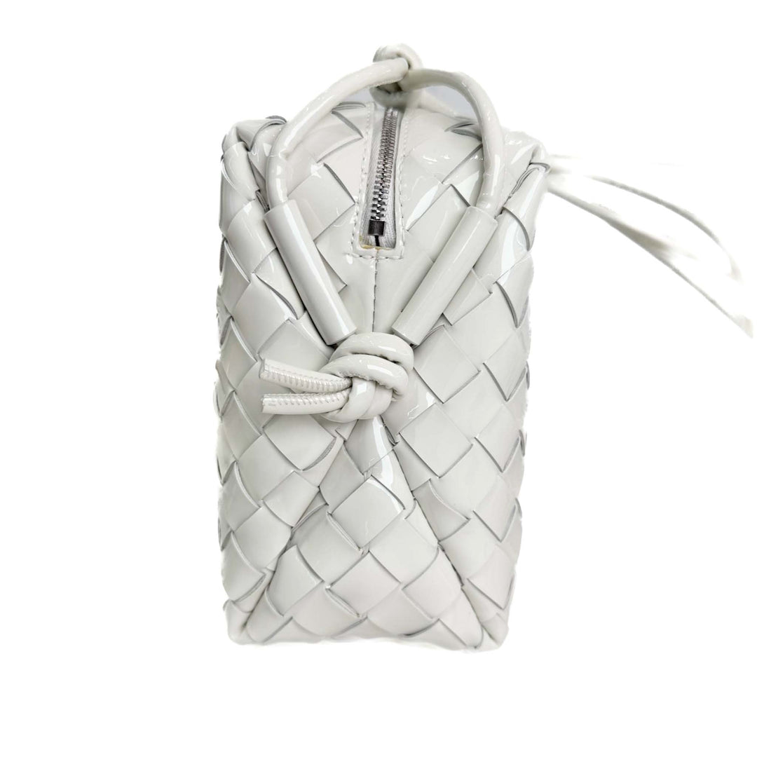 Bottega Veneta Medium Loop Camera Intercciato White Patent Leather Bag - Jiaxyk