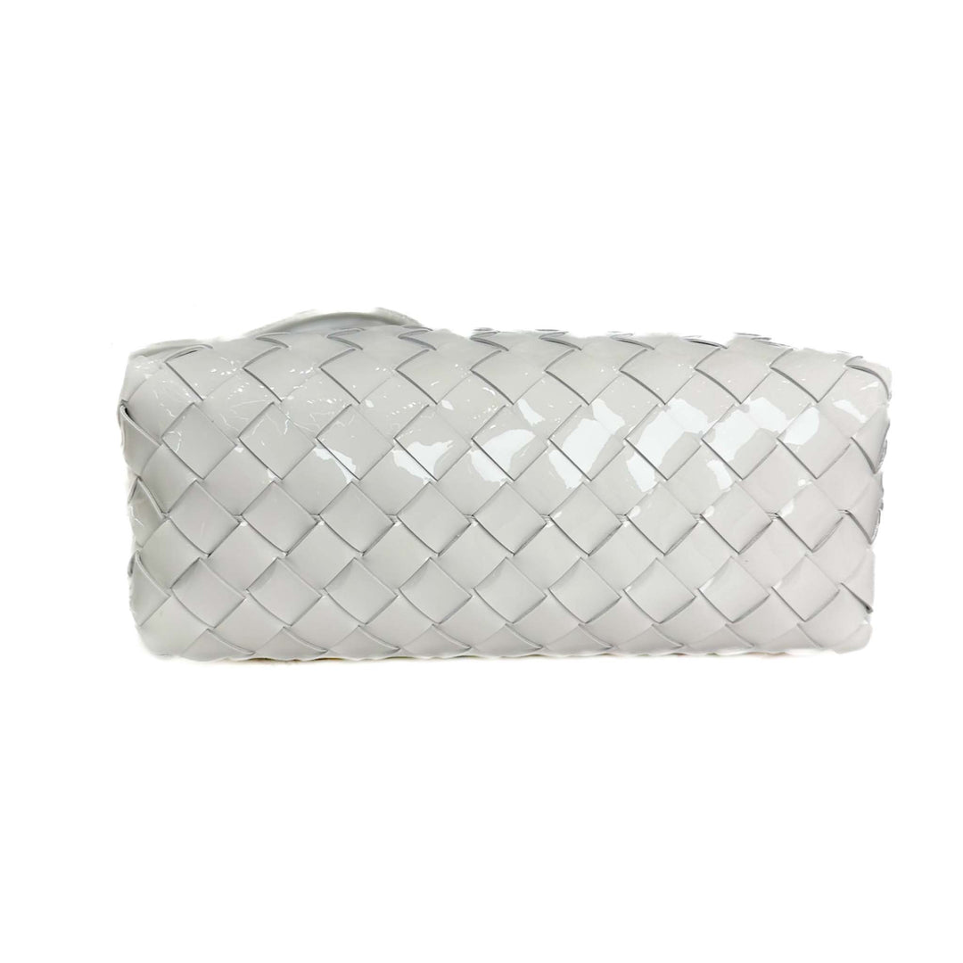 Bottega Veneta Medium Loop Camera Intercciato White Patent Leather Bag - Jiaxyk