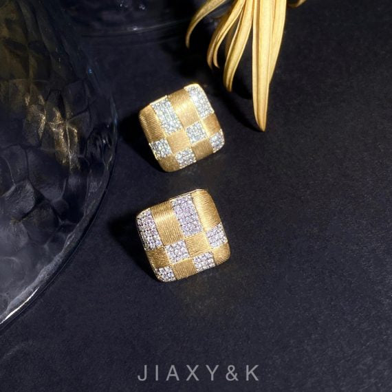 Diamond Square Checkered Ear Studs - Jiaxyk