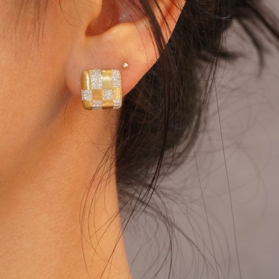Diamond Square Checkered Ear Studs - Jiaxyk