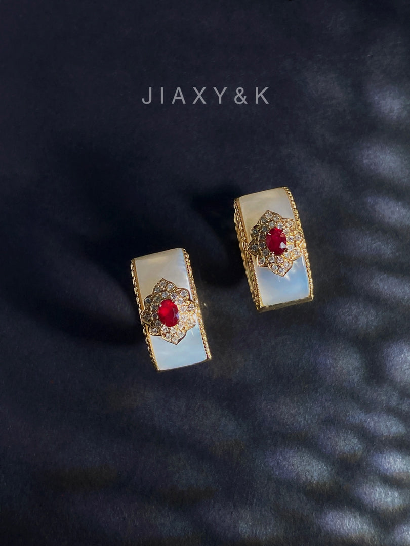 Double Sided Antique Style Ruby Hoop Earrings - Jiaxyk