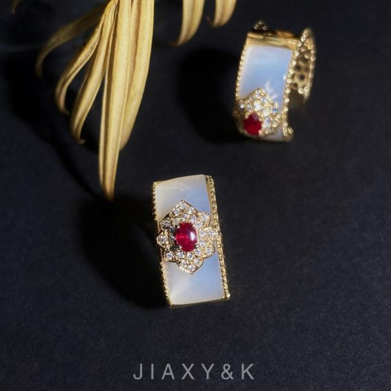 Double Sided Antique Style Ruby Hoop Earrings - Jiaxyk