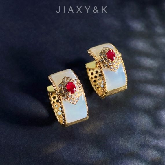 Double Sided Antique Style Ruby Hoop Earrings - Jiaxyk