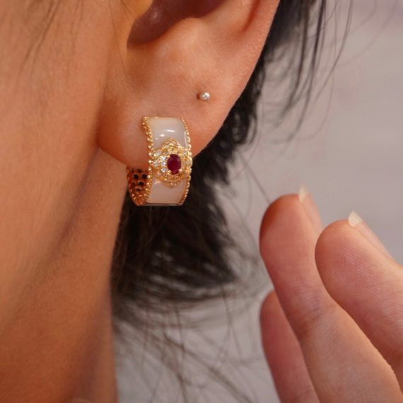 Double Sided Antique Style Ruby Hoop Earrings - Jiaxyk