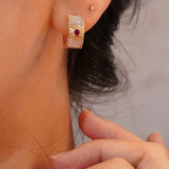 Double Sided Antique Style Ruby Hoop Earrings - Jiaxyk