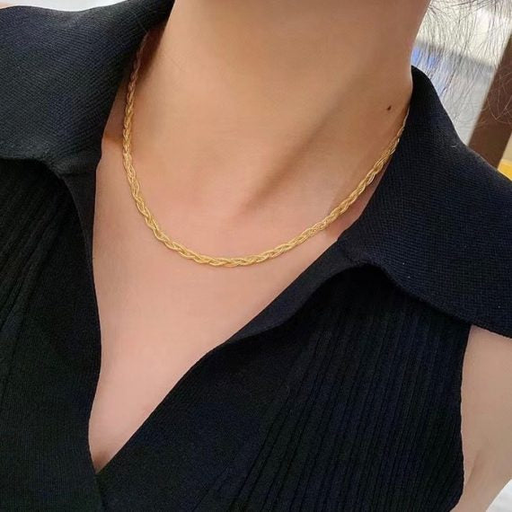 Italian Craftsmanship Braided Necklace in 18K Gold - Jiaxyk