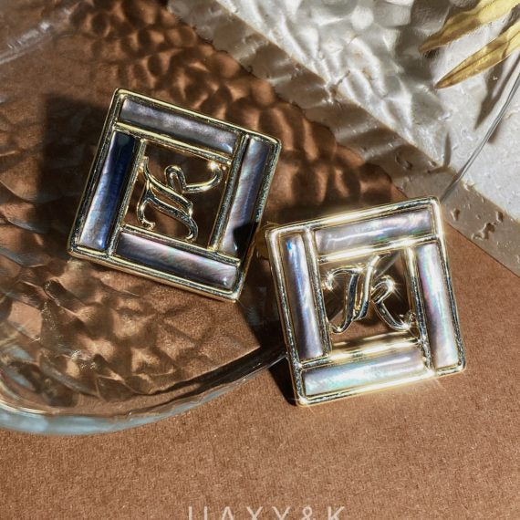 Art Deco Grey Mother of Pearl Earrings (Personalised Letters) - Jiaxyk