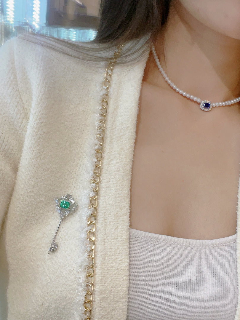 Emerald and Diamond Key Brooch / Pendant - Jiaxyk