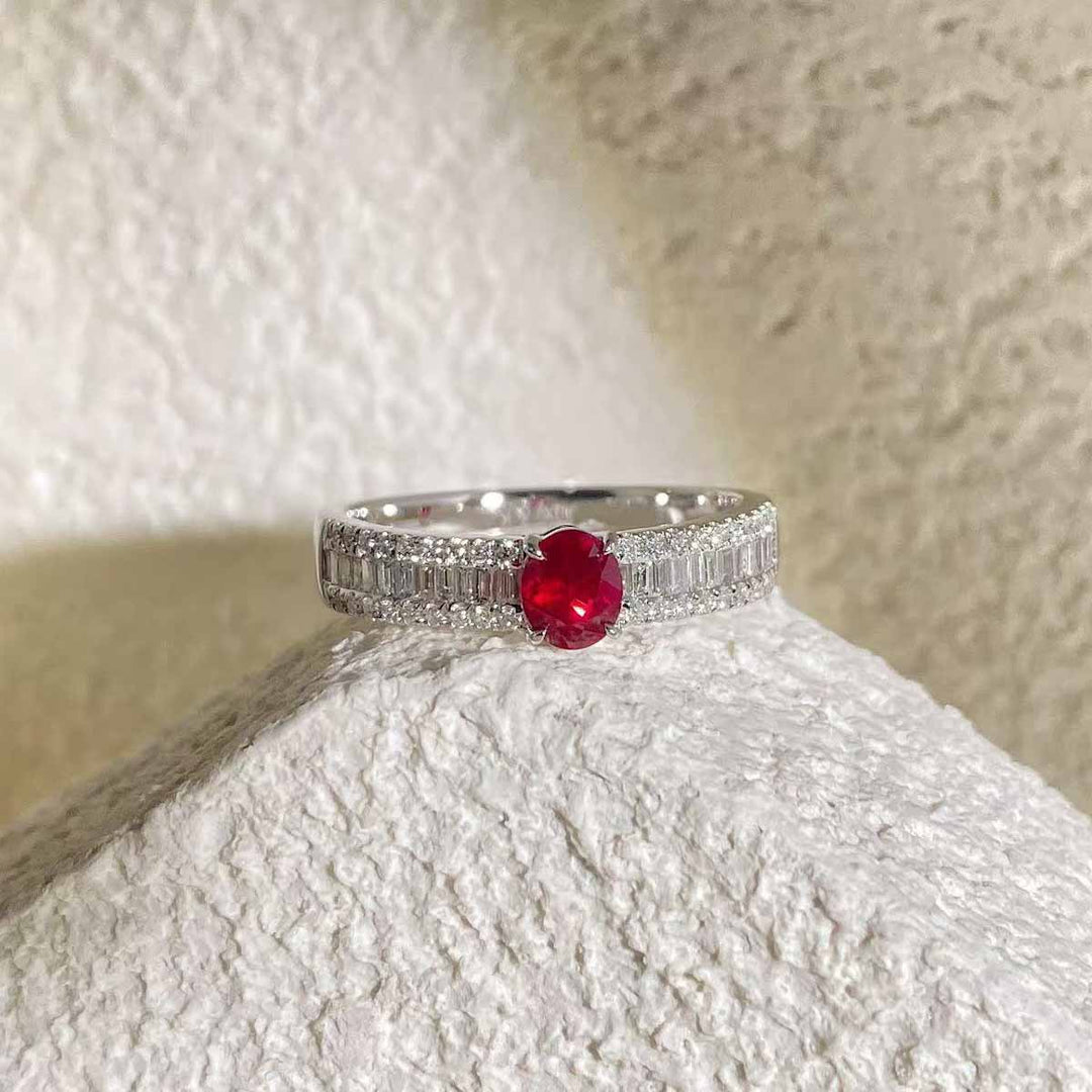 Ruby Diamond Ring D0.39ct d0.42ct 18K Pigeon Blood
