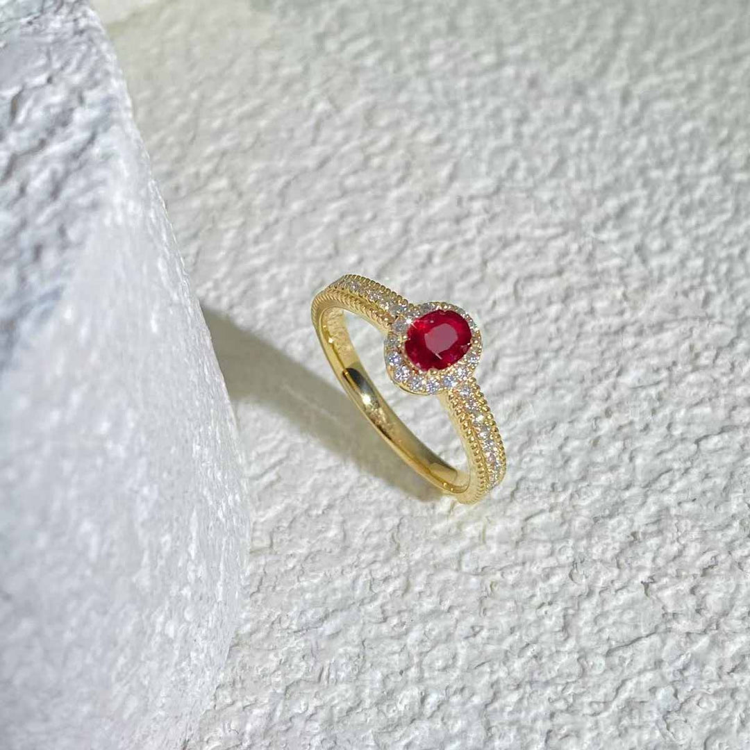Mozambique Pigeon Blood Ruby Ring D0.36ct d0.22ct 18K - Jiaxyk