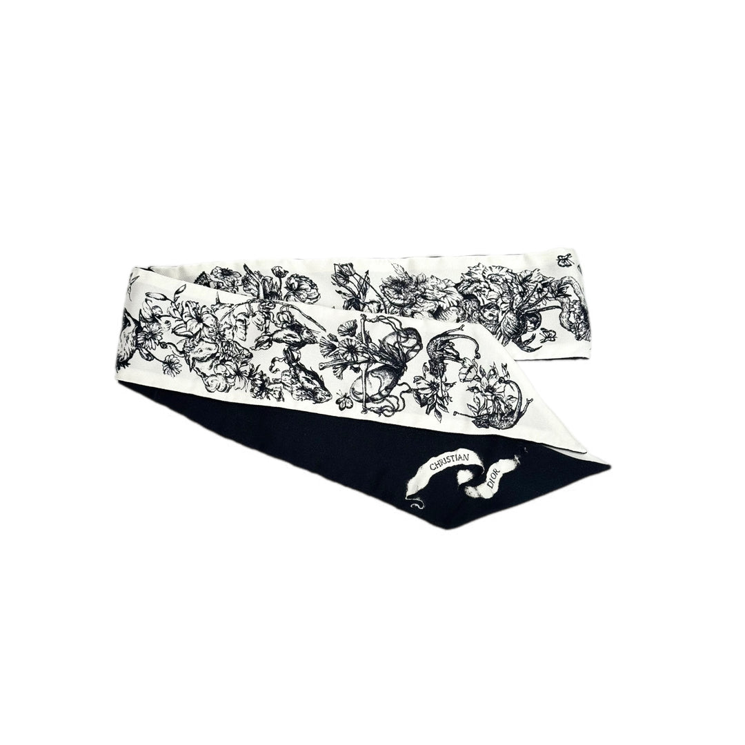 Dior Black and White Silk Twilly