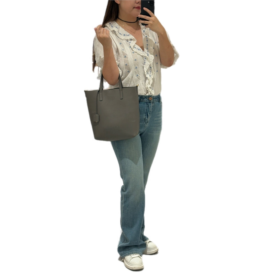 YSL Shopping Tote Bag With strap Grey Calfskin