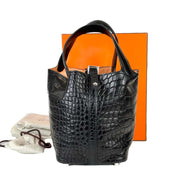 Hermes Picotin 18cm Bag Black Alligator Matt