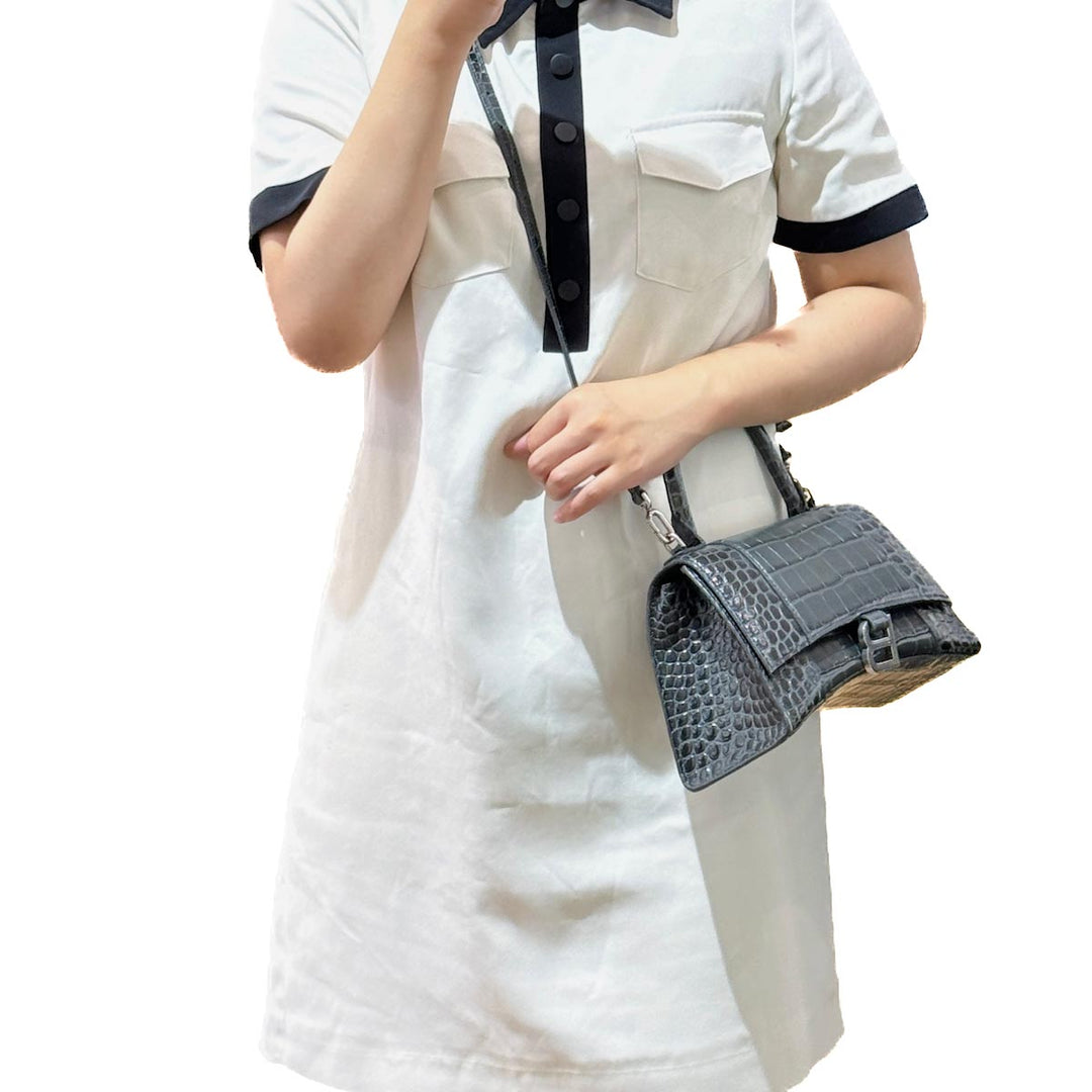 Balenciaga Grey Hourglass XS Crocodile Embossed Bag - Jiaxyk