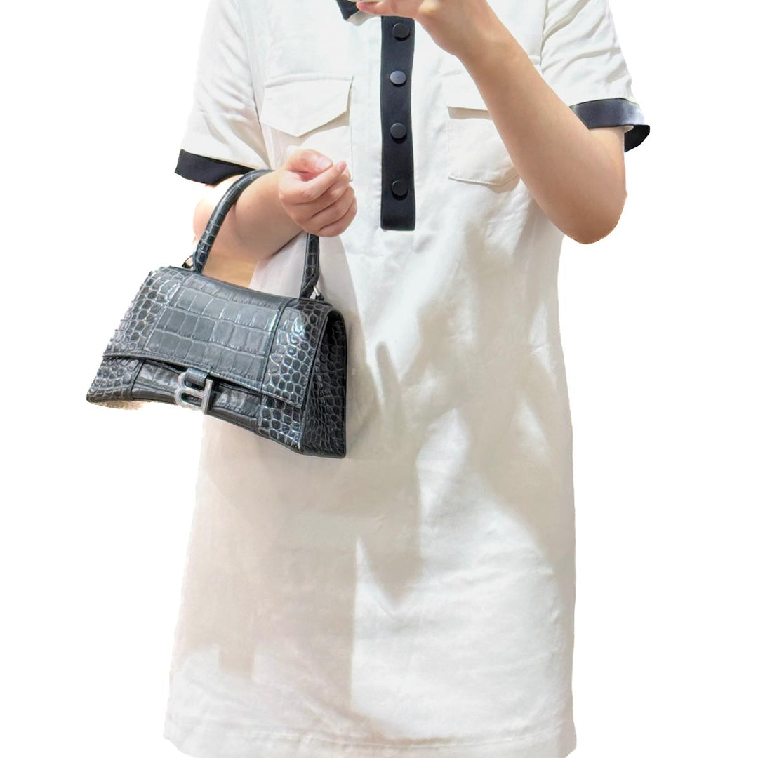 Balenciaga Grey Hourglass XS Crocodile Embossed Bag - Jiaxyk