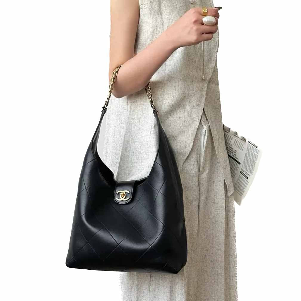 Chanel 25P Black Hobo Bag