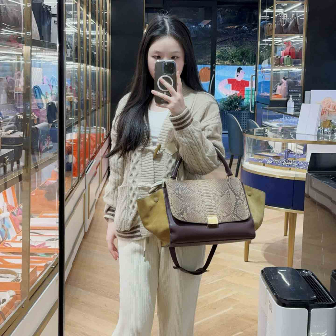 Celine Brown Medium Trapeze Leather Satchel Light brown - Jiaxyk