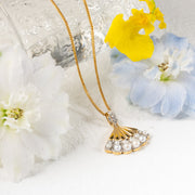 Natural Pearl Diamond Fan Necklace D0.06ct,18K