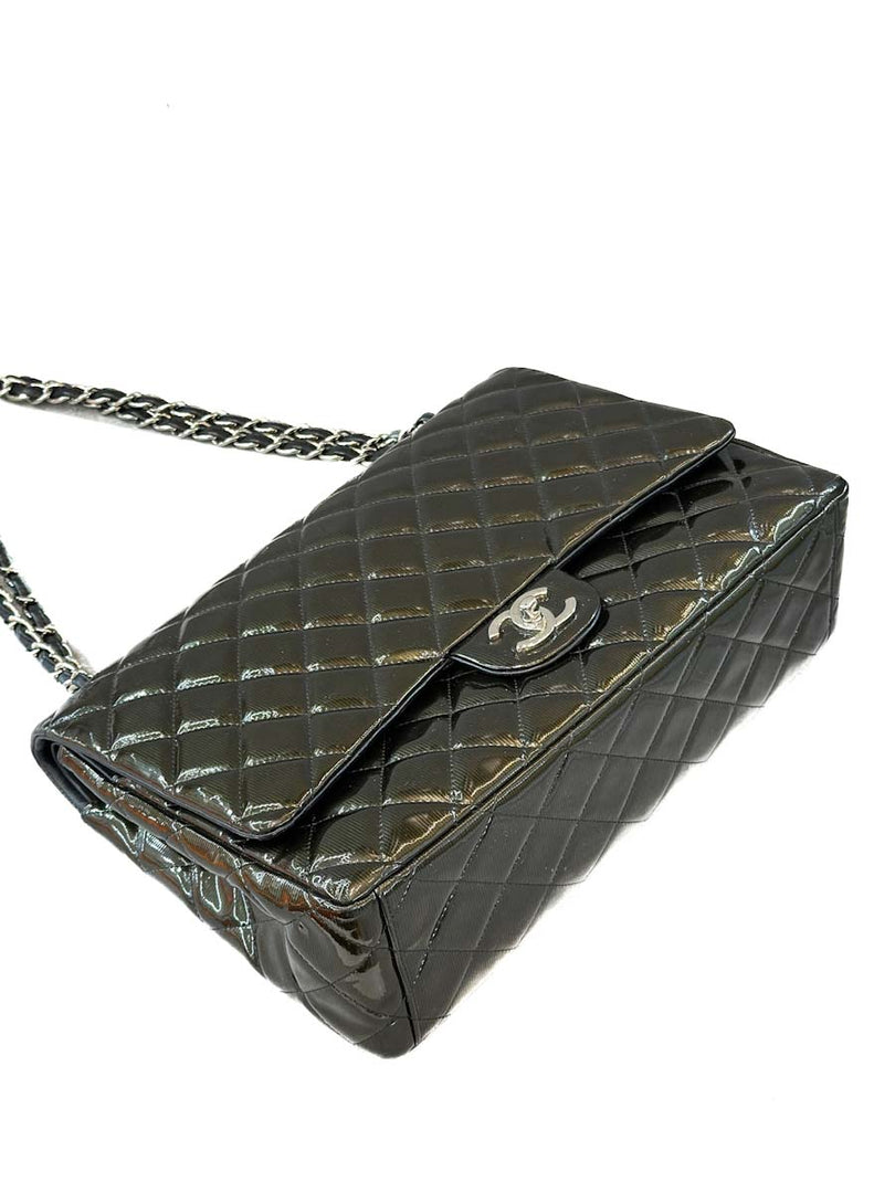 Chanel Maxi Classic Flap Patent Olive Green - Jiaxyk