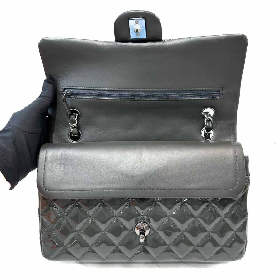 Chanel Med Grey Patent Classic Flap Bag - Jiaxyk