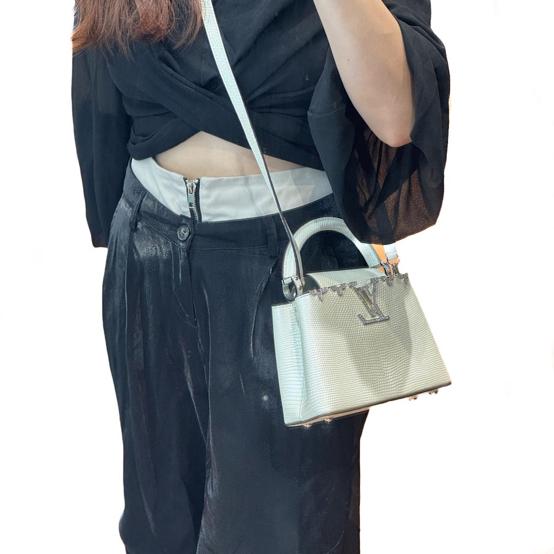 Louis Vuitton Mini Capucines Lizard Pearly White With Crystal - Jiaxyk