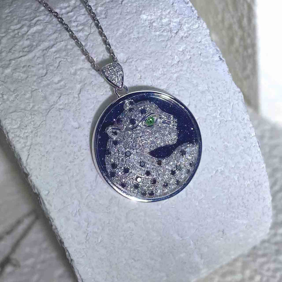 White & Black Diamond Tsavorite Panther Necklace - Jiaxyk