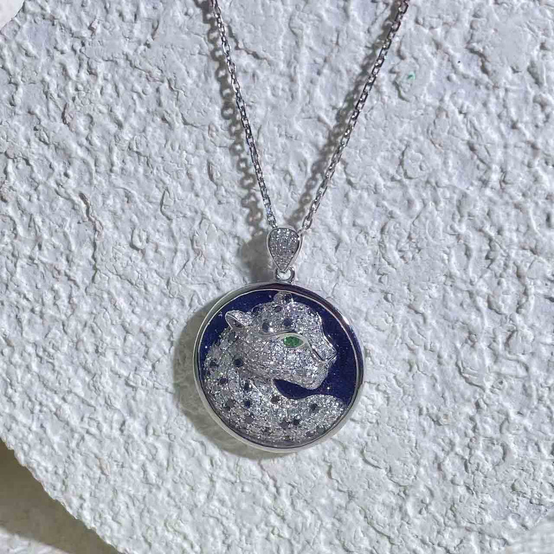 White & Black Diamond Tsavorite Panther Necklace - Jiaxyk