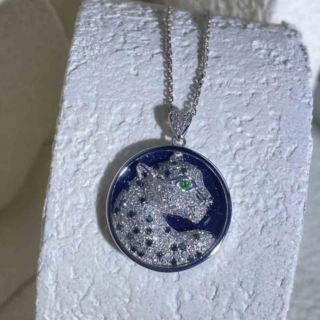 White & Black Diamond Tsavorite Panther Necklace - Jiaxyk