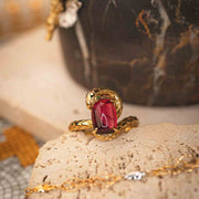 Natural Cabochon Rubellite Serpenti Ring D2.55ct. 18K Purplish Pink