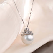 Natural SK South Sea White Pearl Necklace 12.0mm, Diamond 0.35ct Pt900 Platinum/18K Gold PSL