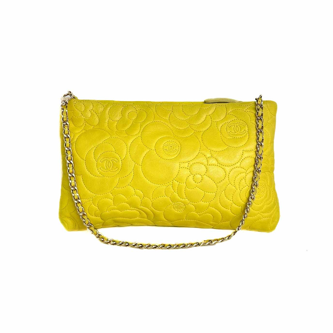 Chanel Yellow Camelia Clutch With Gold Buckle Chain - Jiaxyk